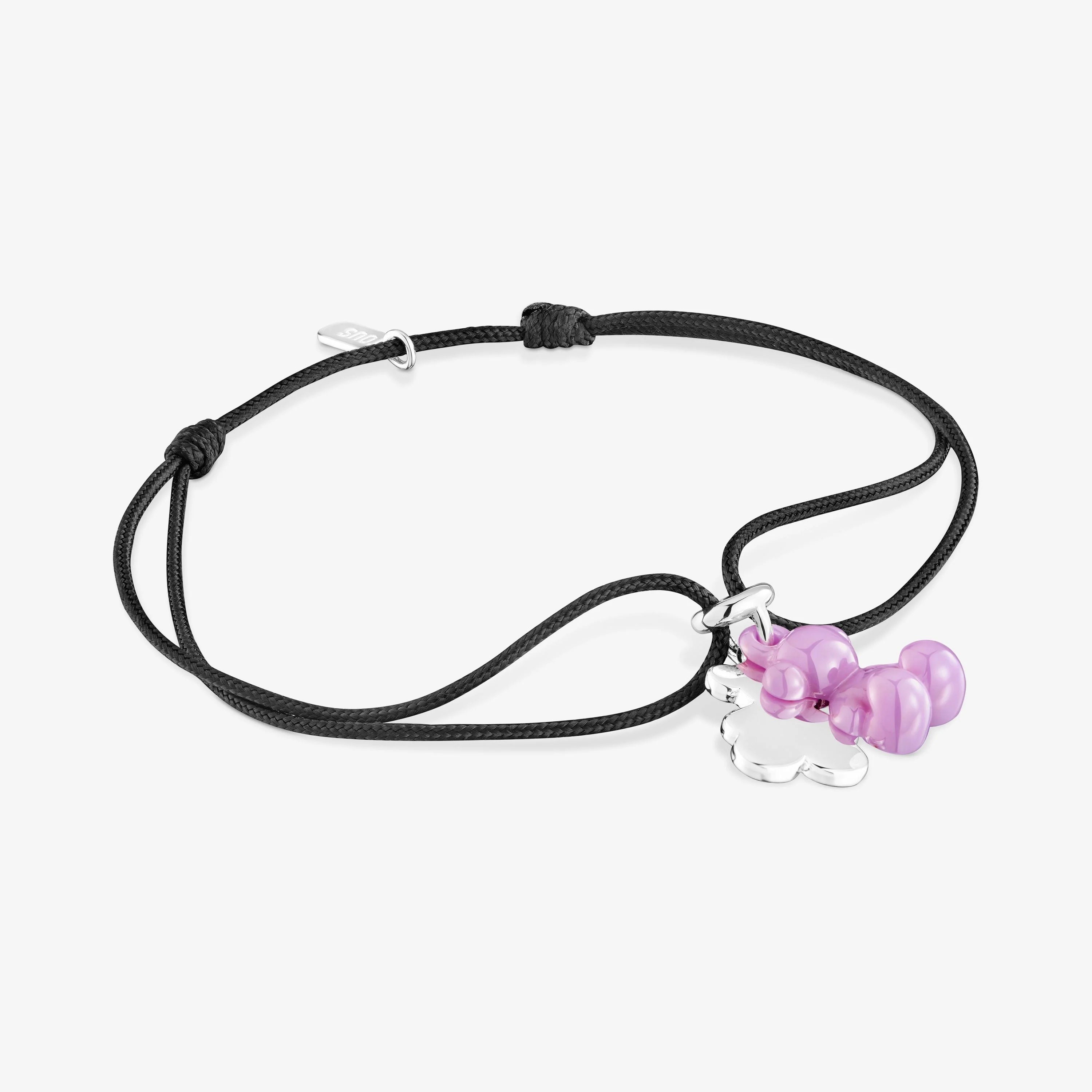 Silver double-bear Bracelet with lilac-colored ceramic and black nylon Bold Bear - 1