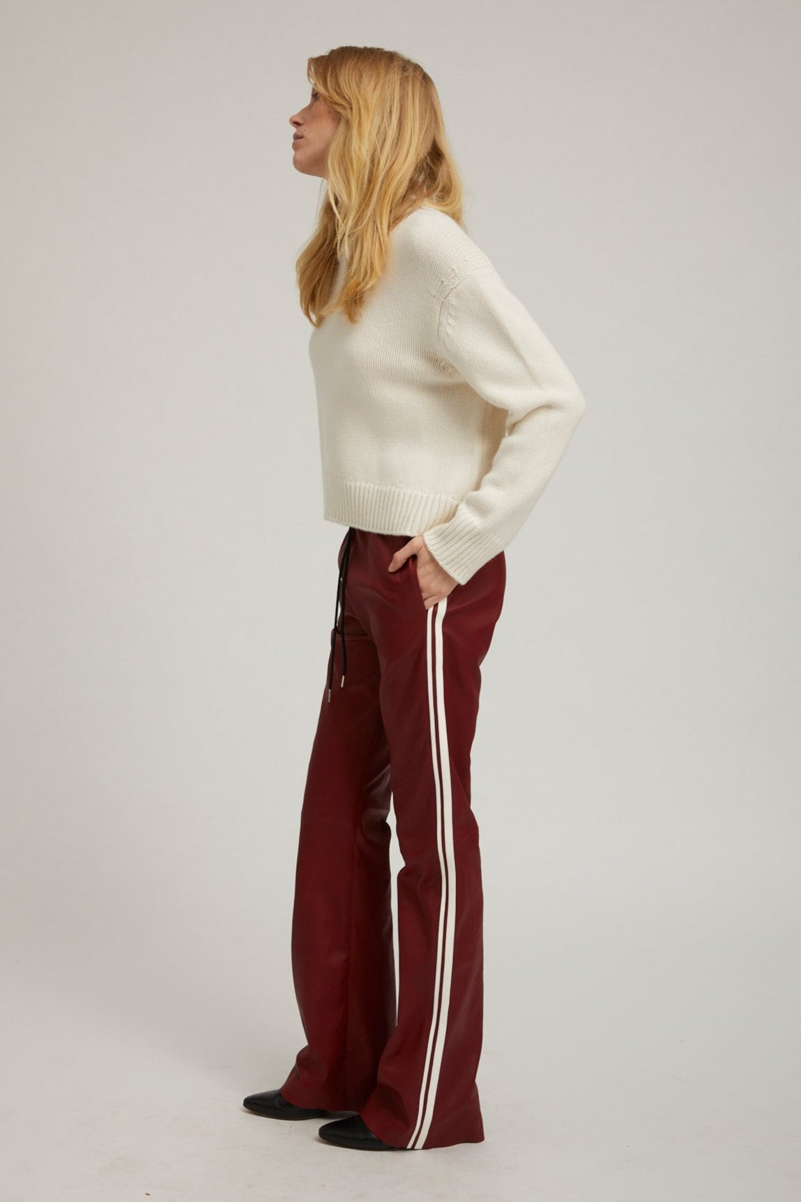 CHERRY LEATHER STRAIGHT LEG ATHLETIC PANTS - 2