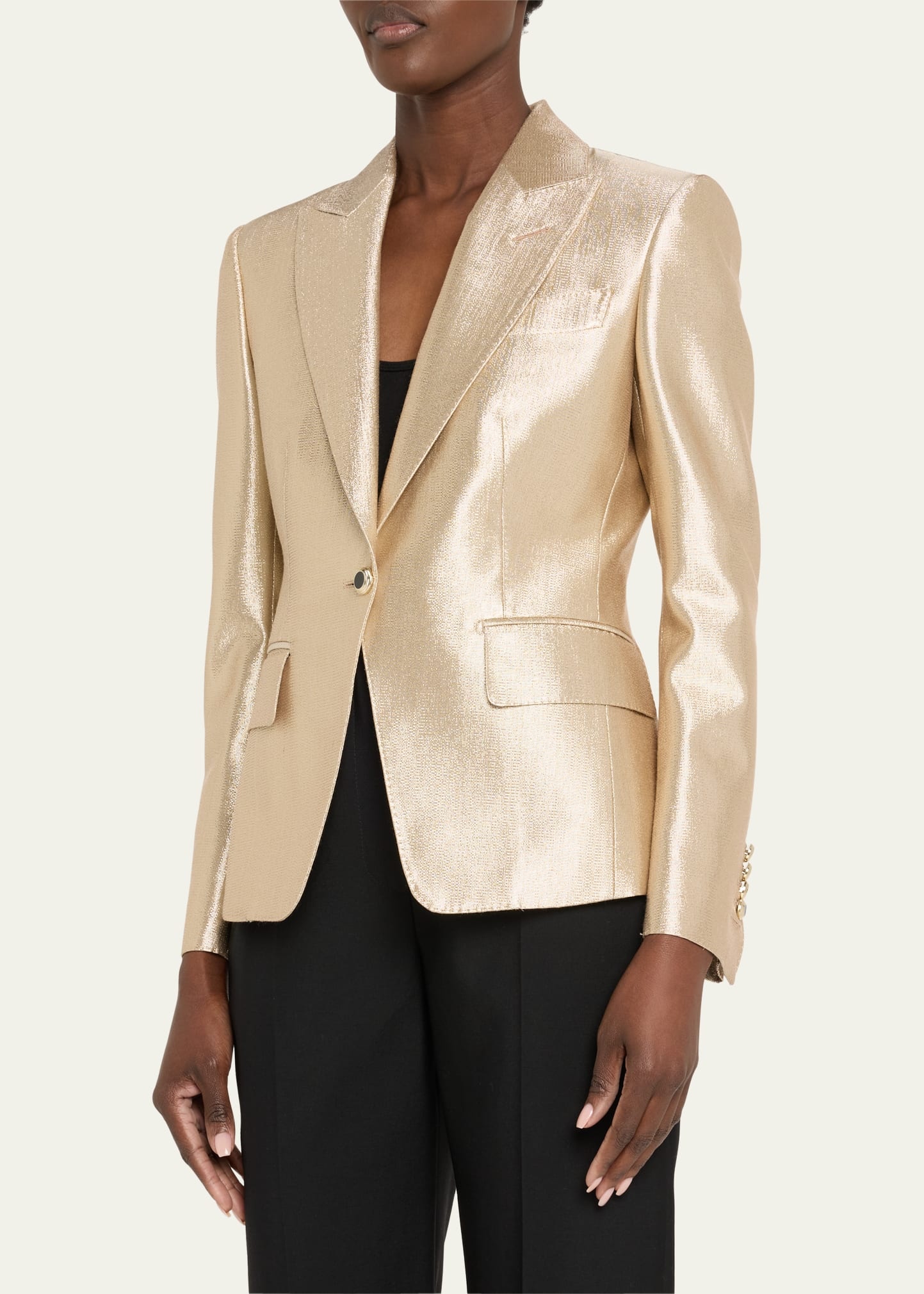 Metallic One-Button Wool Blazer - 4