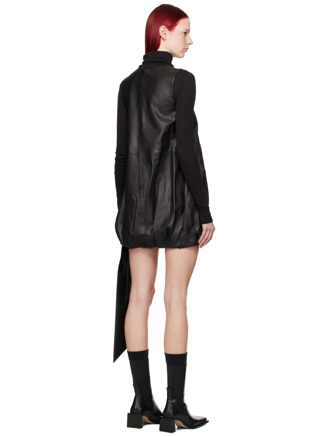 Black Bubble Leather Minidress - 3