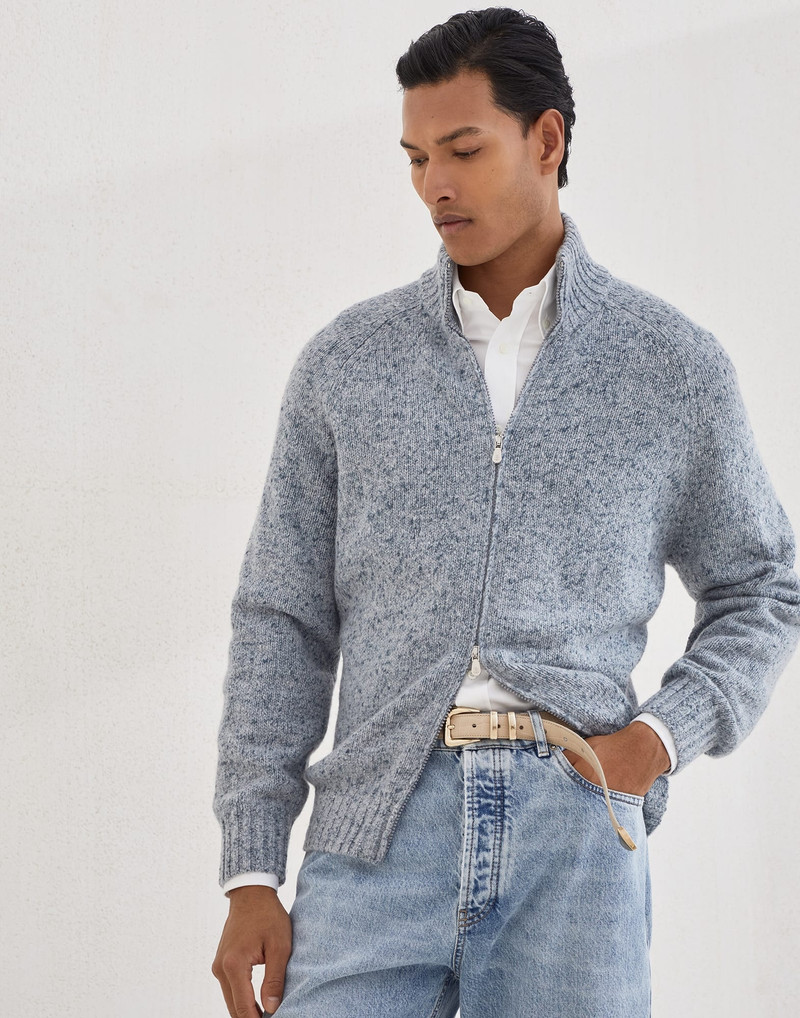 Flecked cashmere cardigan with zipper 1