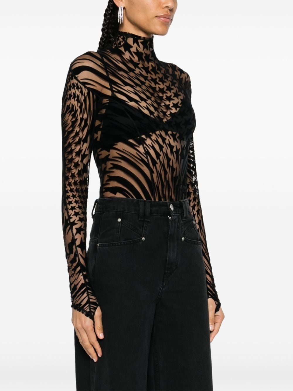 star-print mesh bodysuit - 3