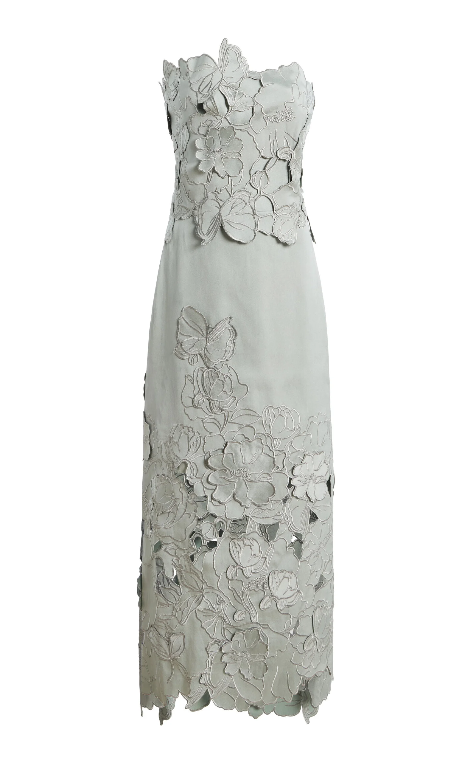 Nikola Embroidered Floral-Cut Satin Midi Dress - 1