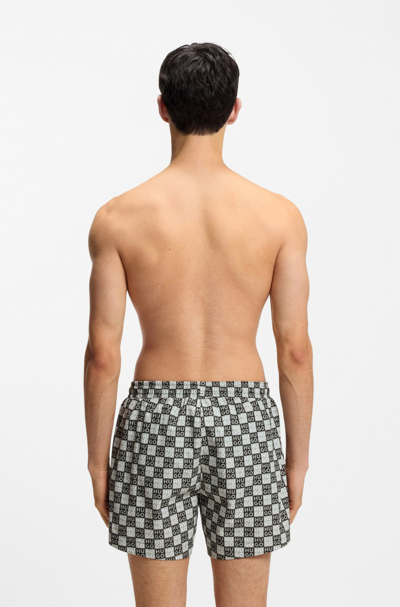 HUGO QUICK-DRY SWIM SHORTS WITH STACKED-LOGO CHECK PRINT outlook