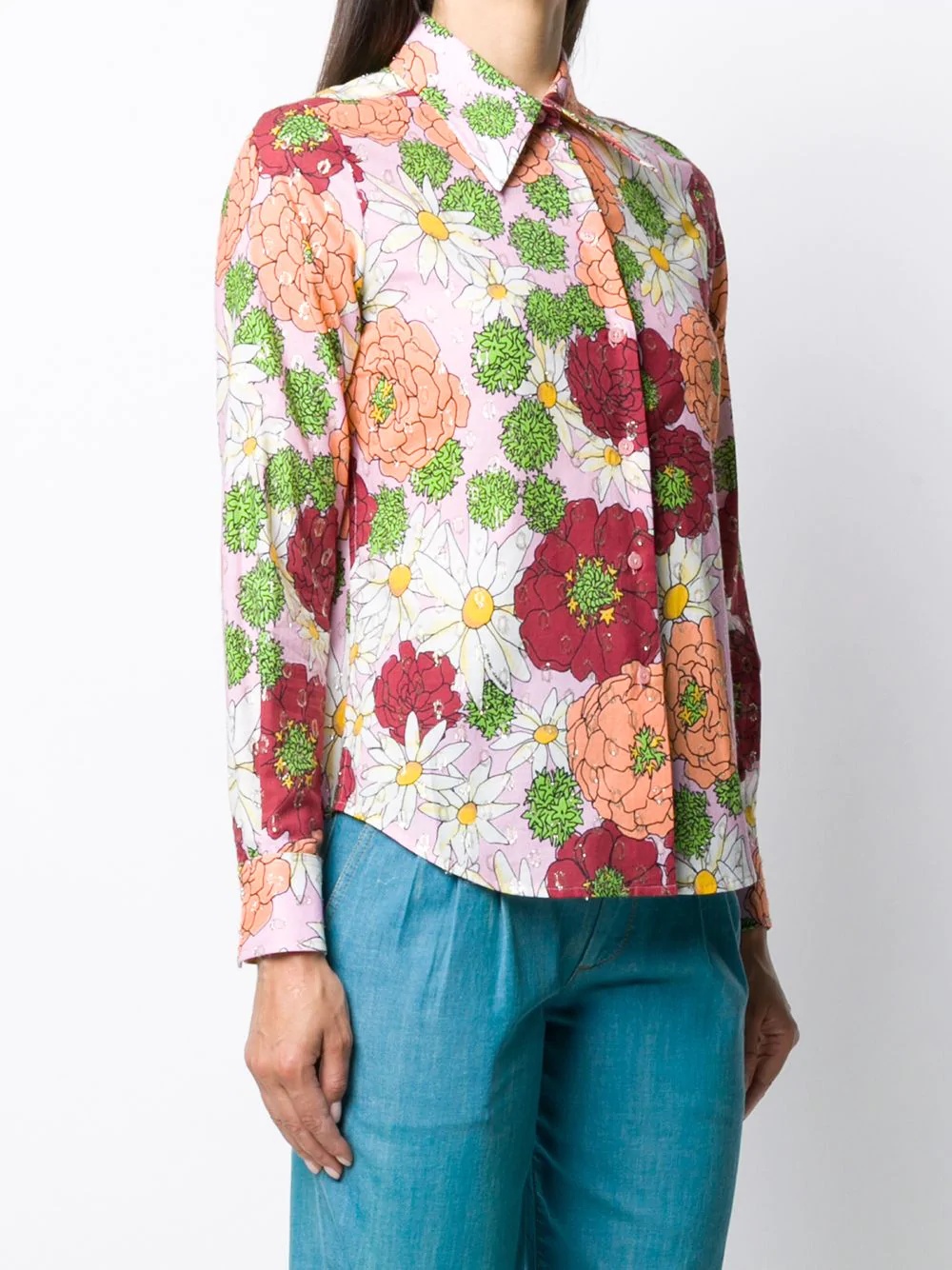 metallic-thread floral silk shirt - 3