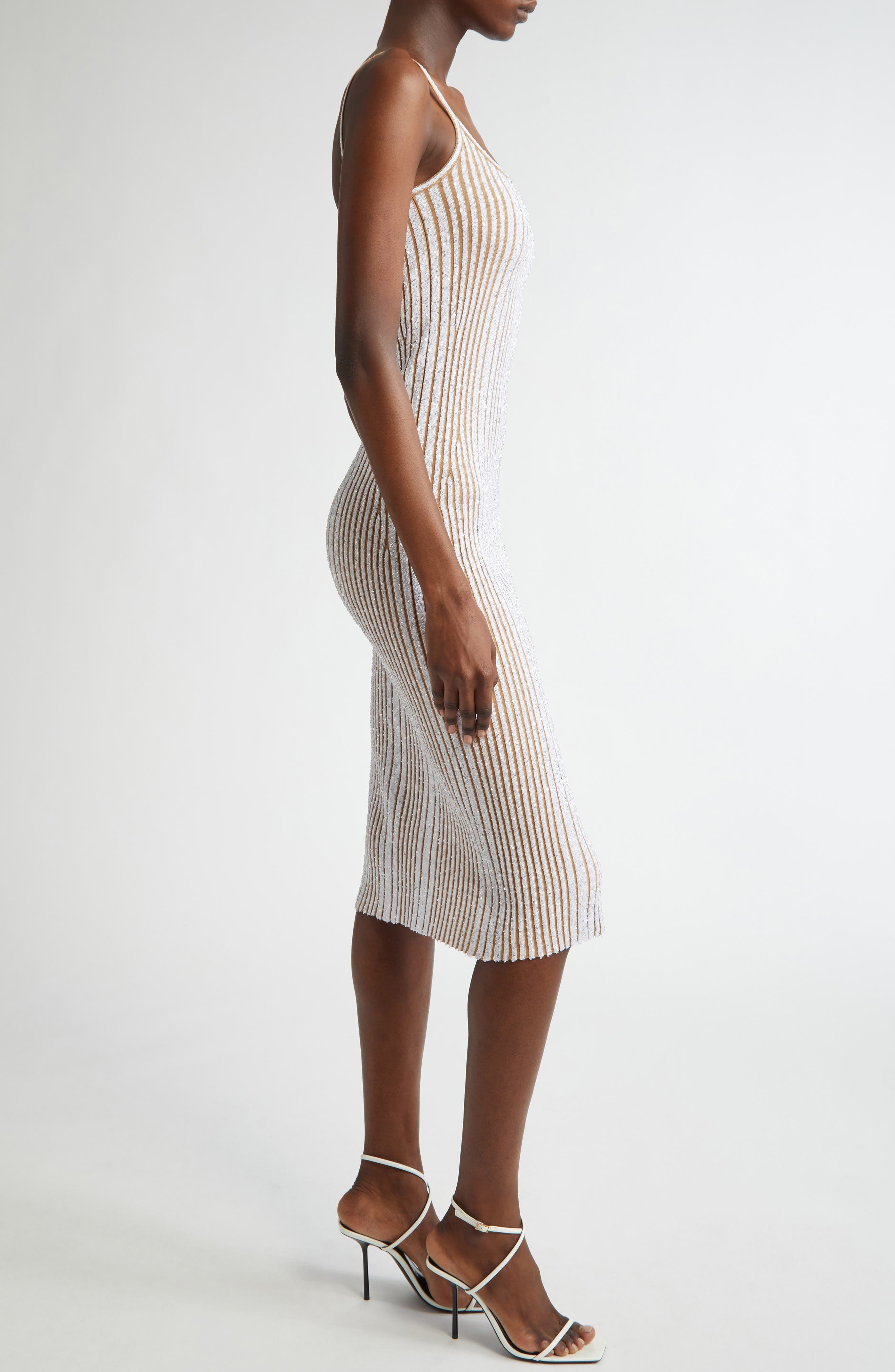Missoni Sequin Rib Knit Body-Con Sweater Dress in White/Beige at Nordstrom - 3