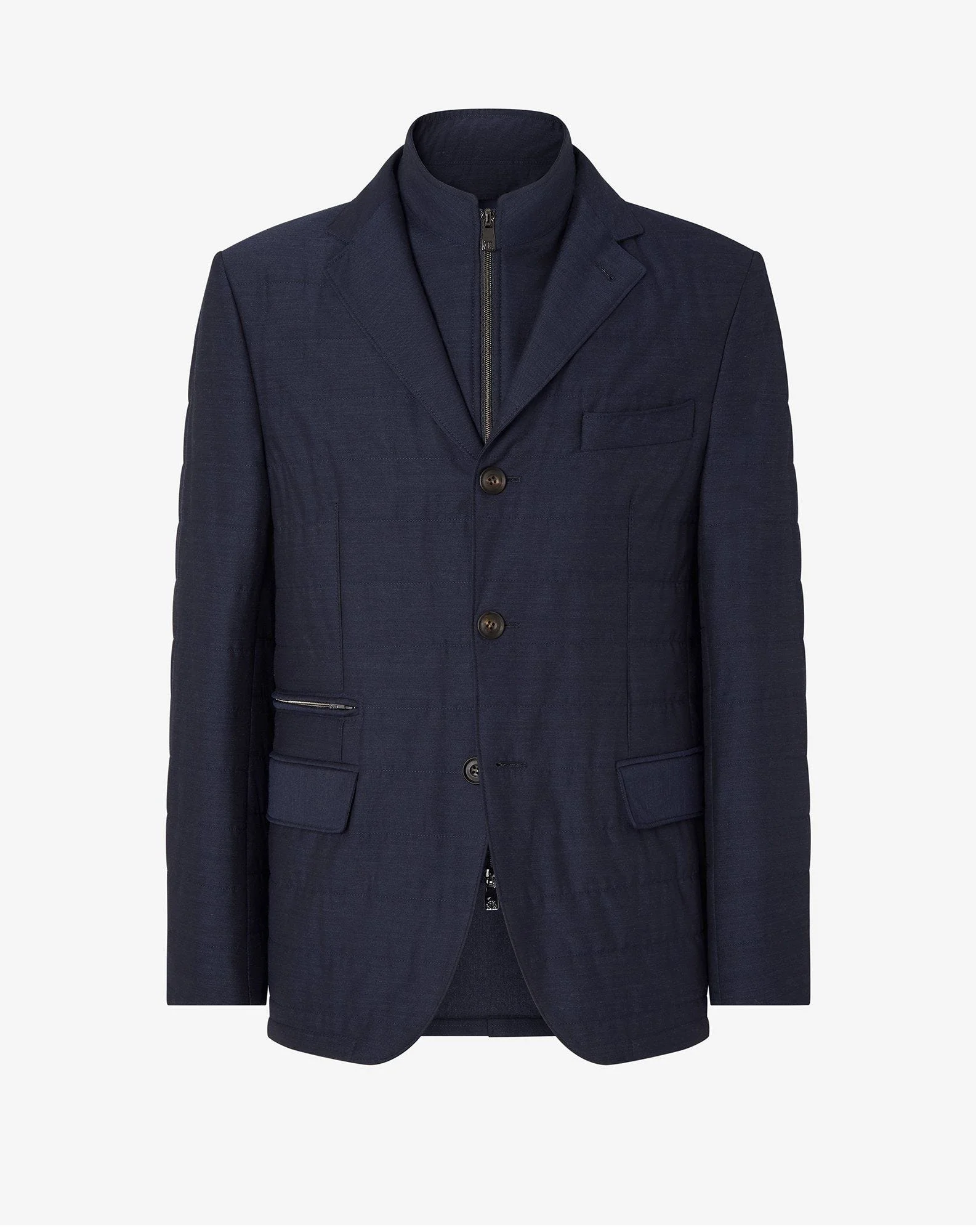 Blue stretch technical wool jacket with detachable vest - 1