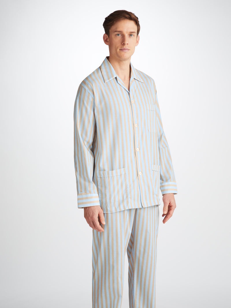 Men's Classic Fit Pajamas Amalfi 20 Cotton Batiste Blue - 3