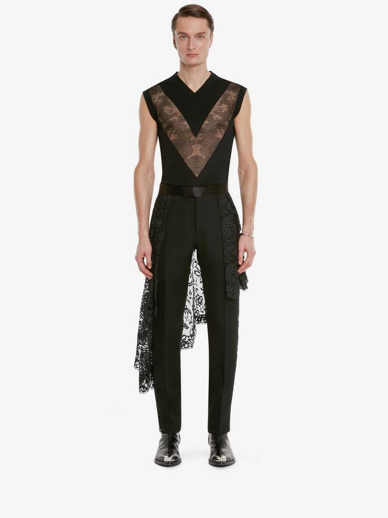 Alexander McQueen Men's Lace Drape Cigarette Trousers in Black outlook