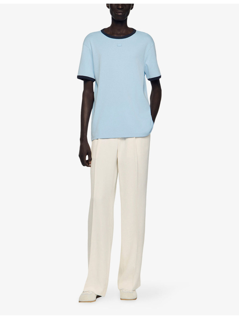 Sandro Branded Contrast-Trim Cotton-Jersey T-Shirt outlook