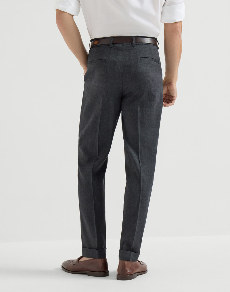 Linen and virgin wool chevron trousers with pleat 3