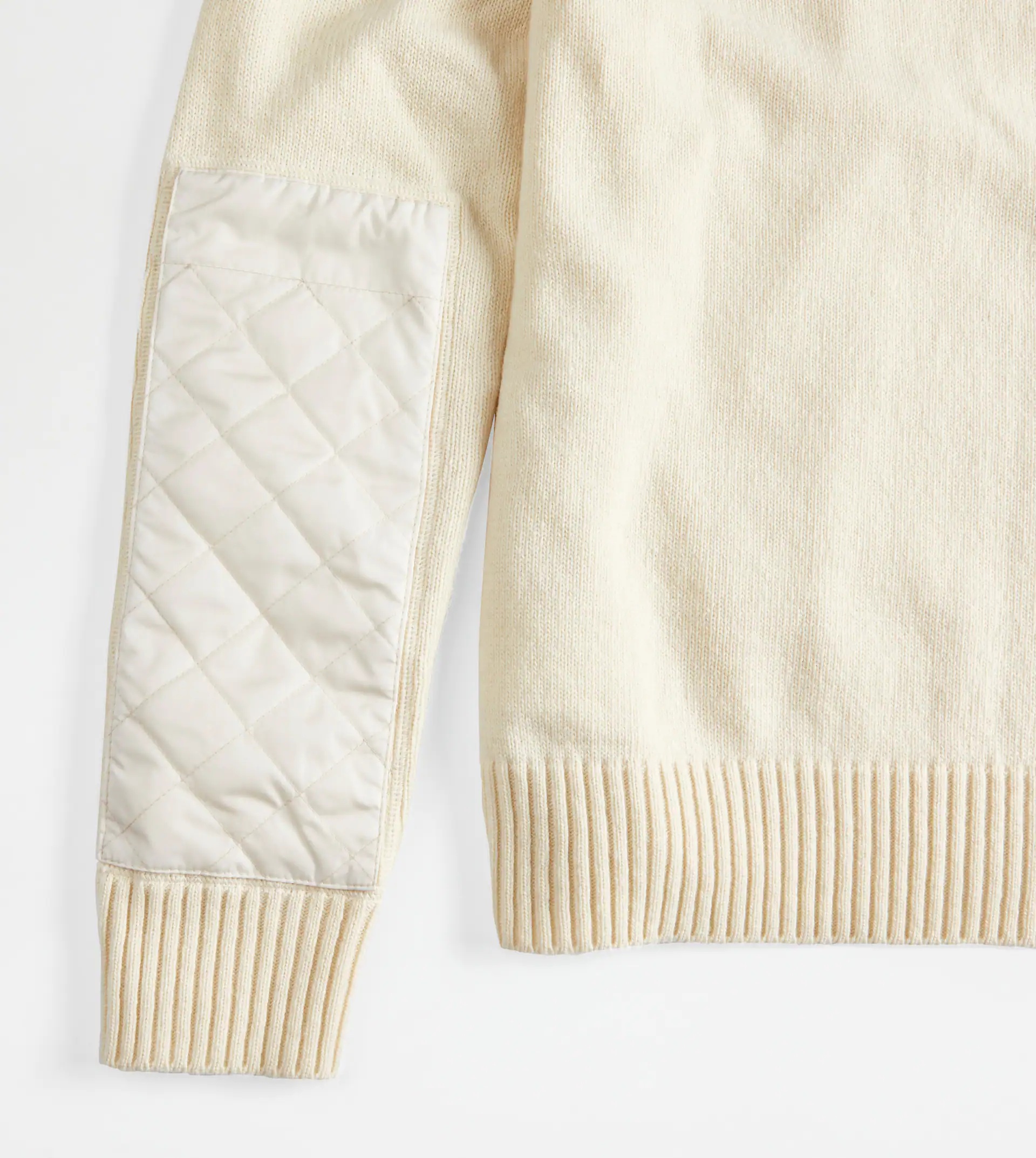 TOD'S ROUND NECK JUMPER WITH QUILTED PATCHES - WHITE - 8