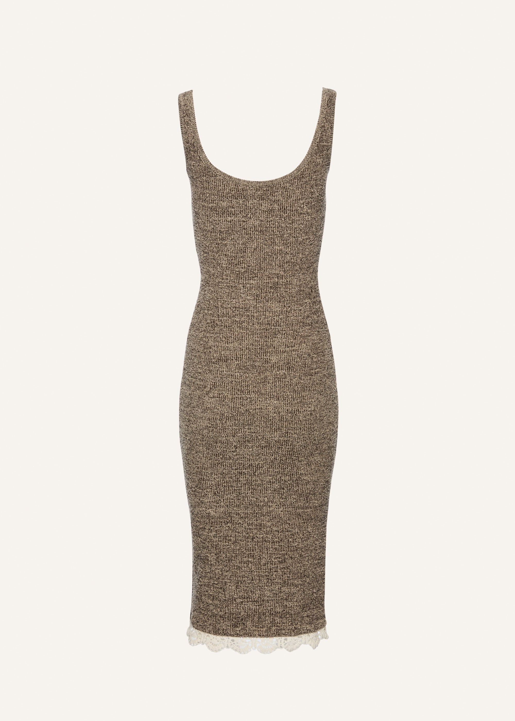 Lace detail knit mini dress in brown - 2