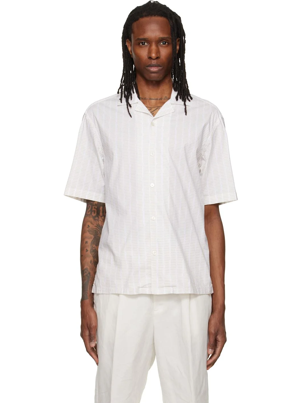 White & Beige Striped Shirt - 1