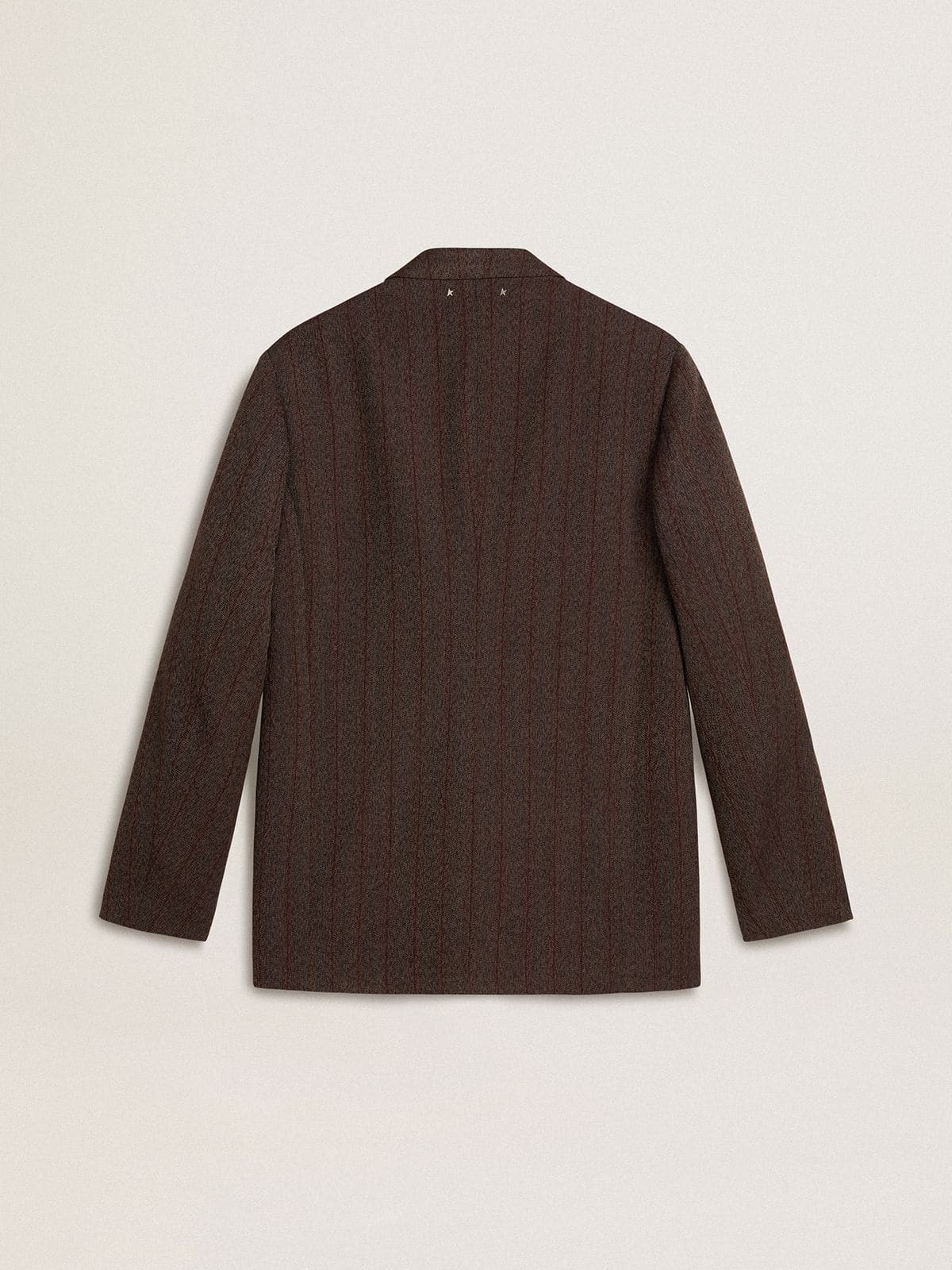 Men's single-breasted blazer in dark brown wool with thin stripe pattern - 2