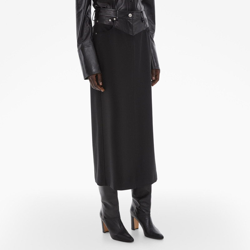 LEATHER-TRIMMED GARTER SKIRT 5