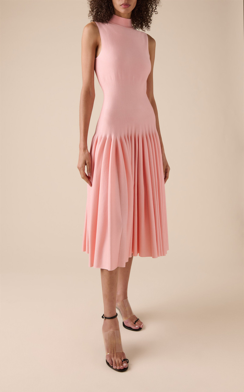 Alaïa Drop-Waist Knit Cotton Midi Dress pink outlook