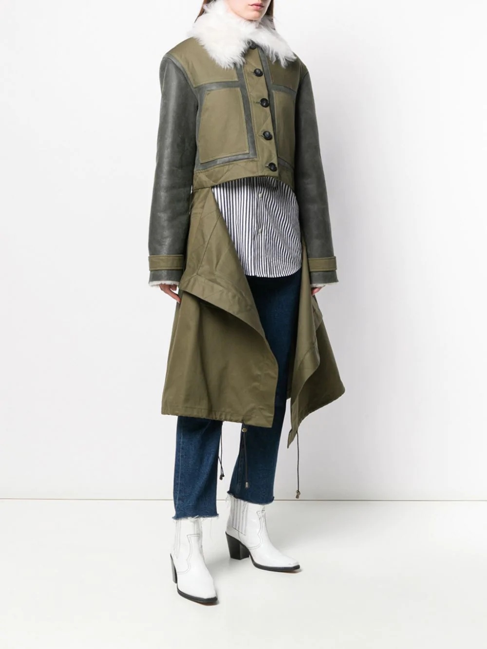 patchwork shearling coat - 3