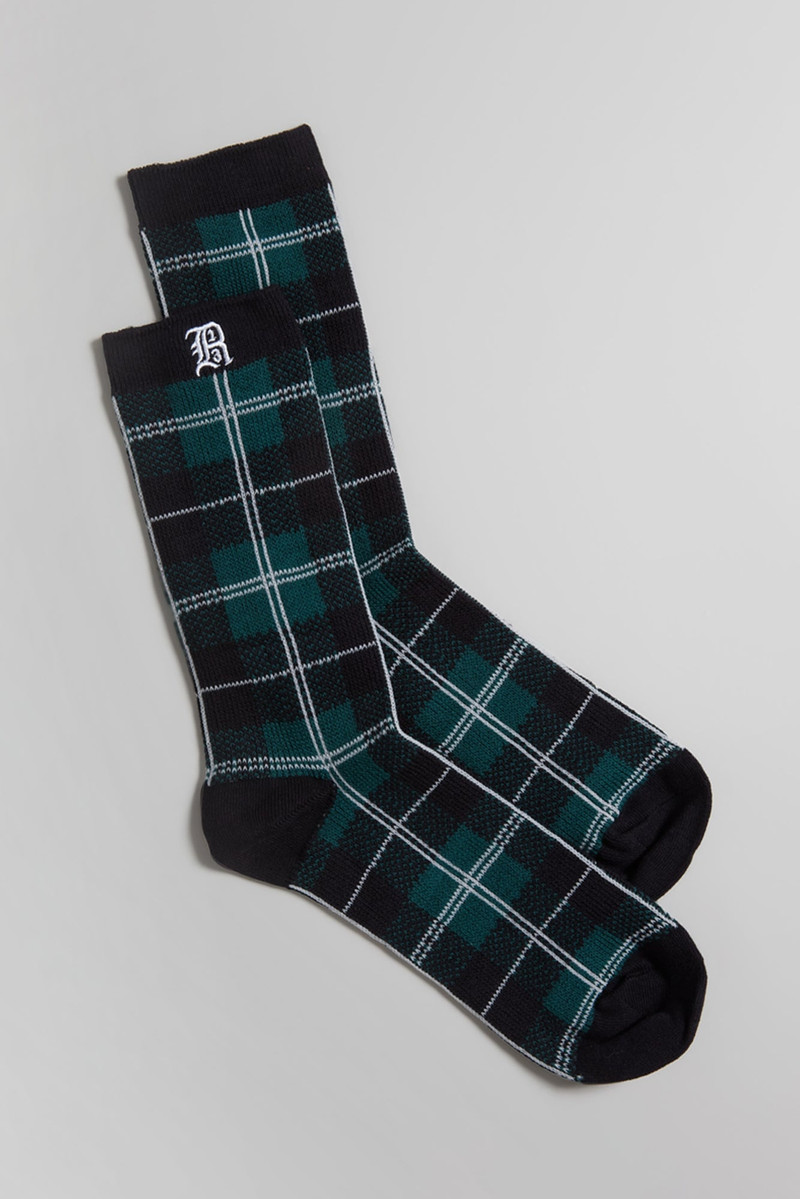 R13 PLAID SOCKS - GREEN/BLACK 1
