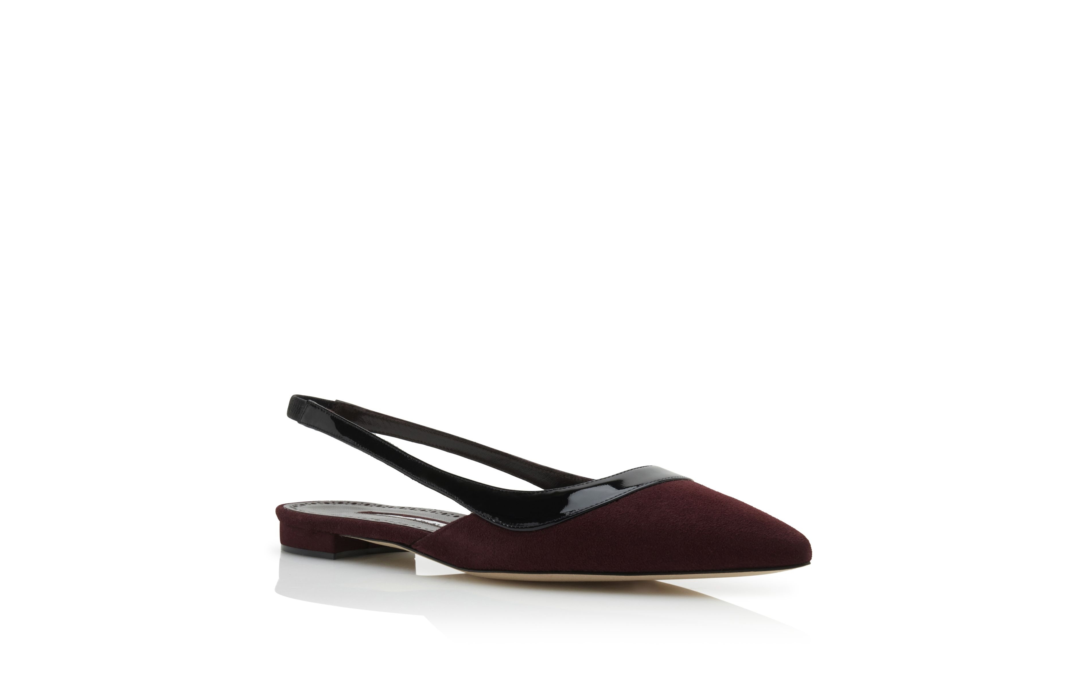 Berry Red Suede and Patent Slingback Flats - 3