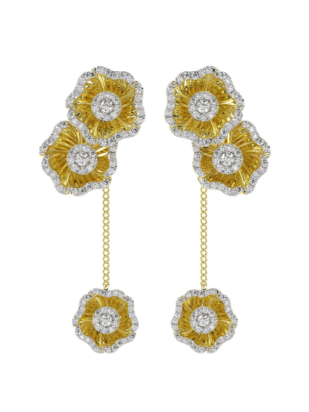 HALO FLOWER YELLOW GOLD DROP EARRINGS - 1