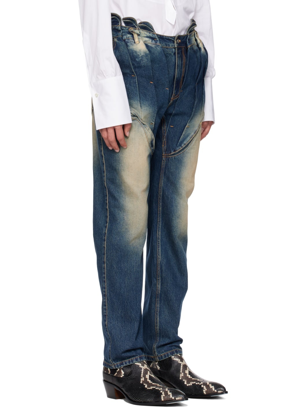 Blue Gathered Corset Jeans - 2