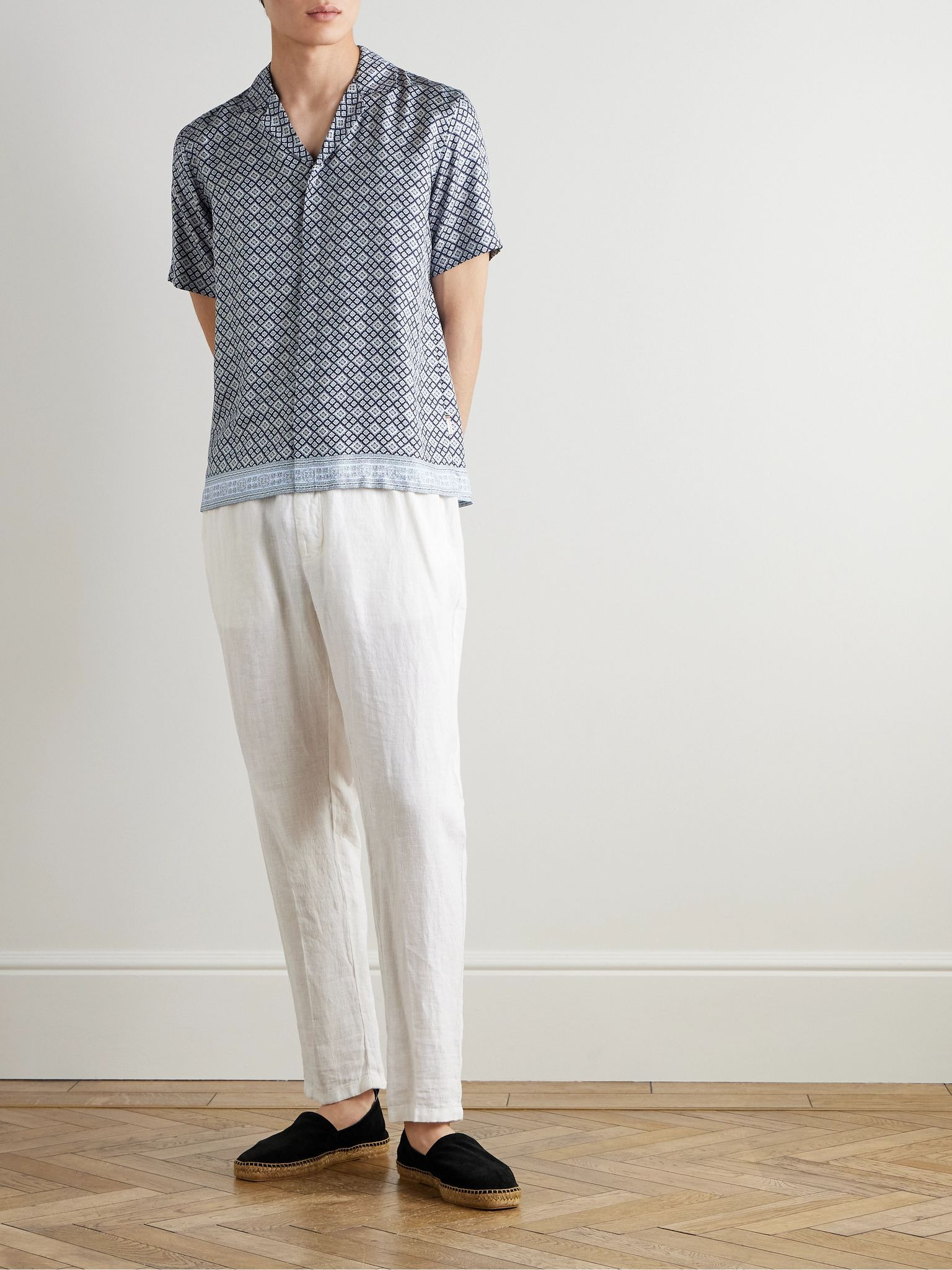 Maitan Camp-Collar Printed Silk-Twill Shirt Navy - 2