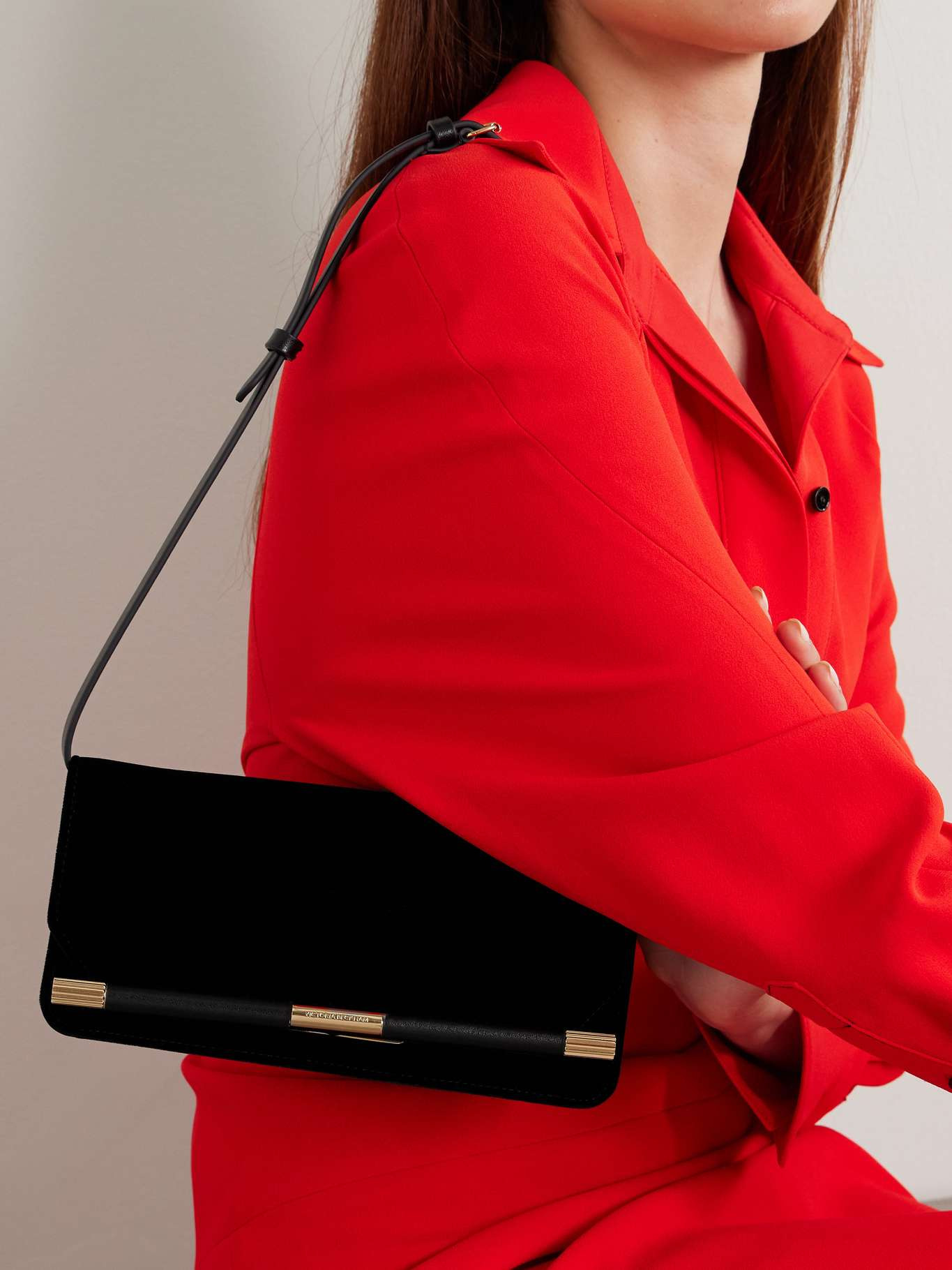 Velvet and leather clutch Black - 2