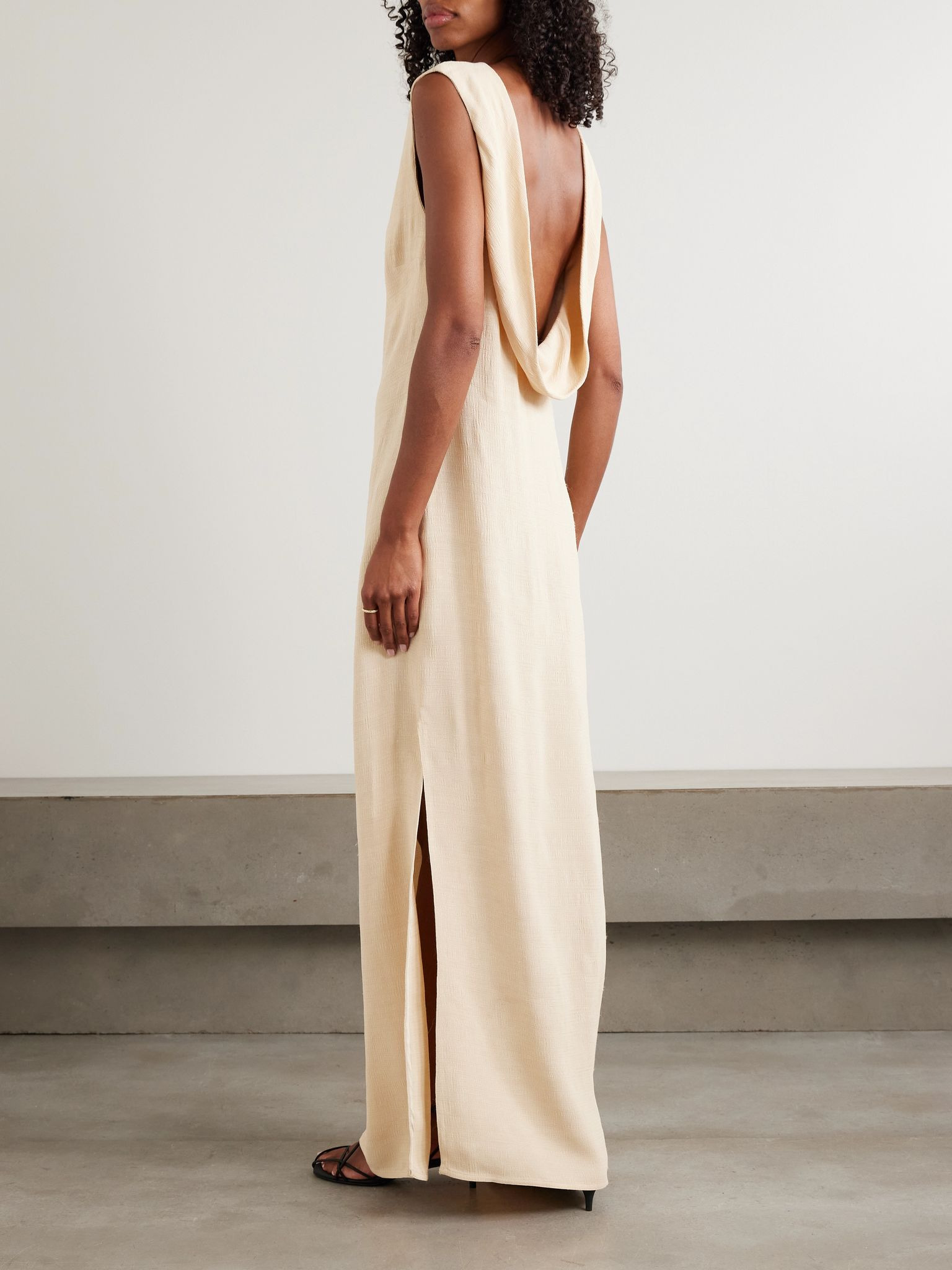 Open-back woven maxi dress Cream - 3