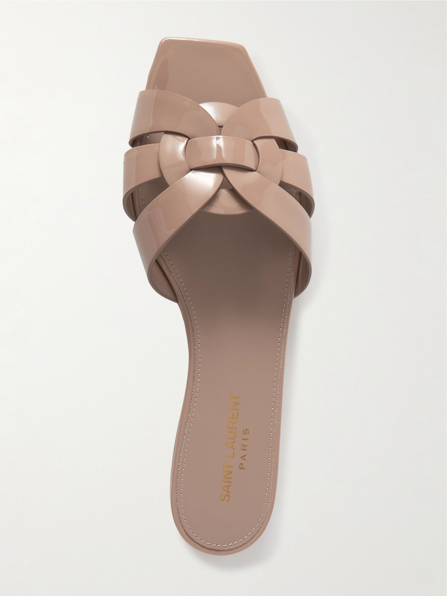 Tribute woven patent-leather slides Beige - 5