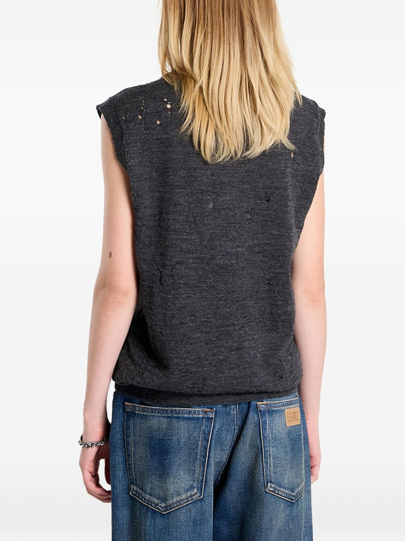 Numeric-logo distressed knitted vest 4