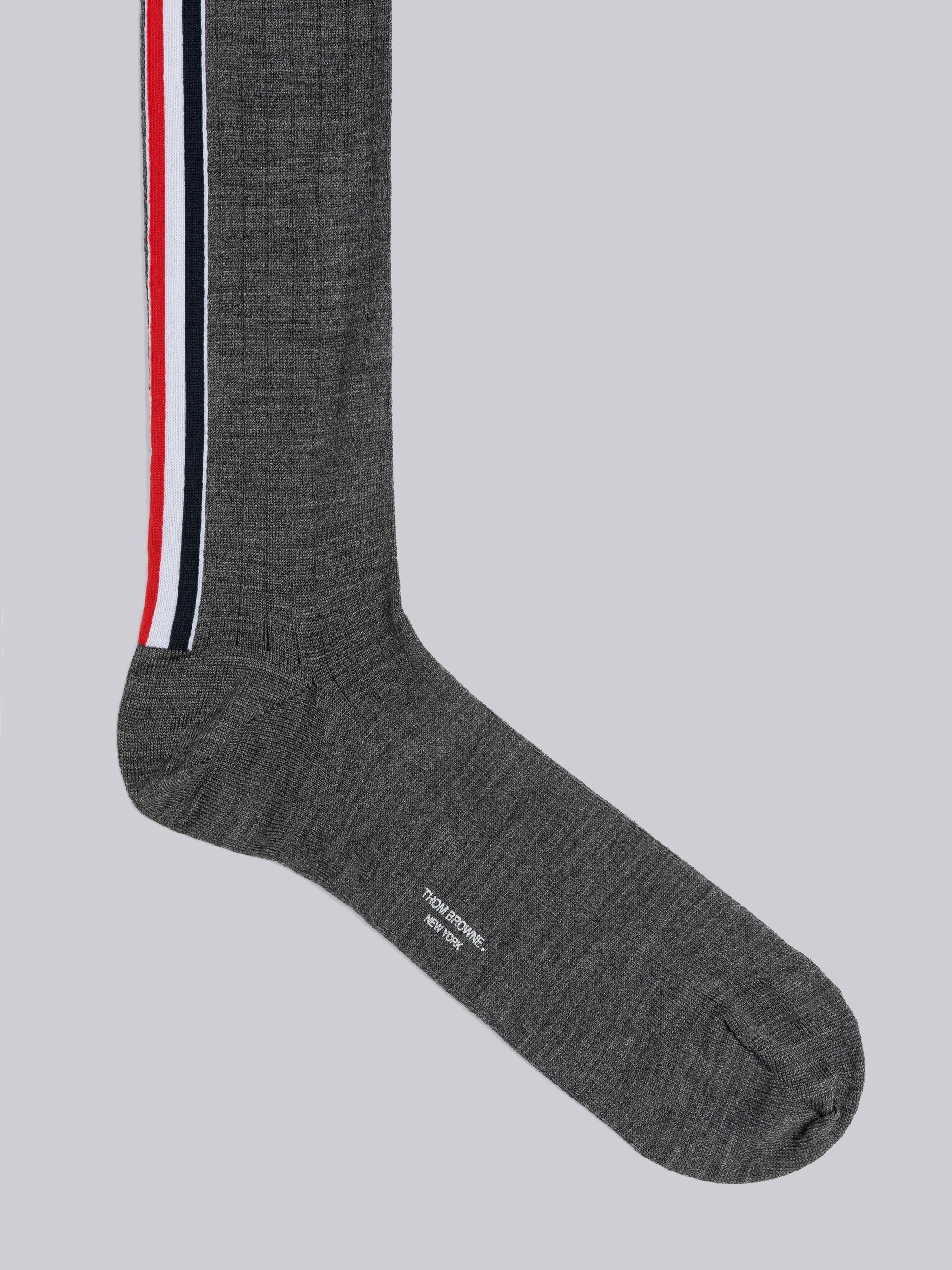 RIB STITCH MERINO STRIPE OVER THE CALF SOCKS - 2