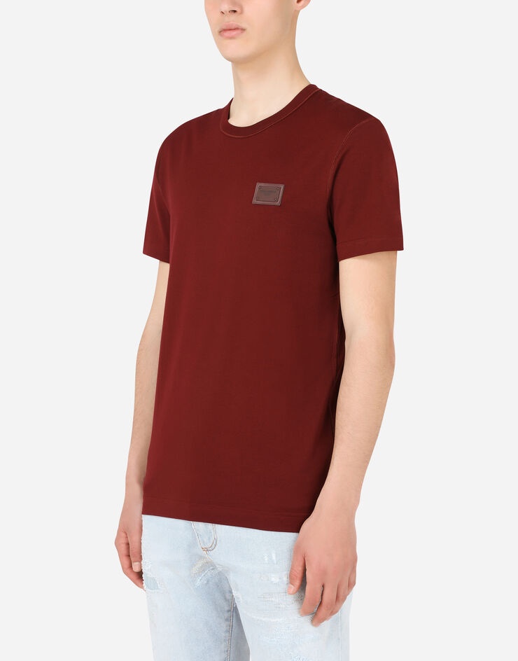 Cotton V-neck T-shirt with branded plate - 4