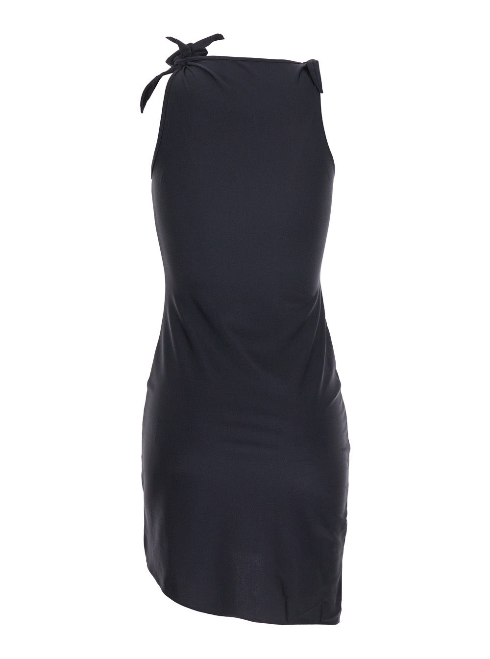 Coperni Women Black Asymmetric Sleeveless Mini Dress With Floral Detail And Cut-Out On The Front In  - 2