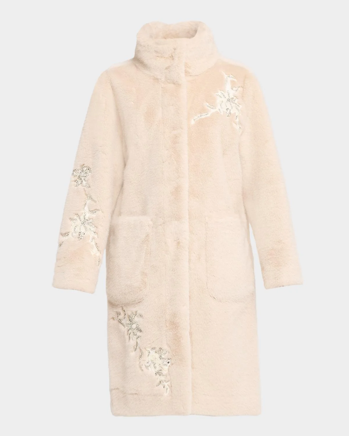 Peggy Crystal Applique Faux Fur Coat - 1