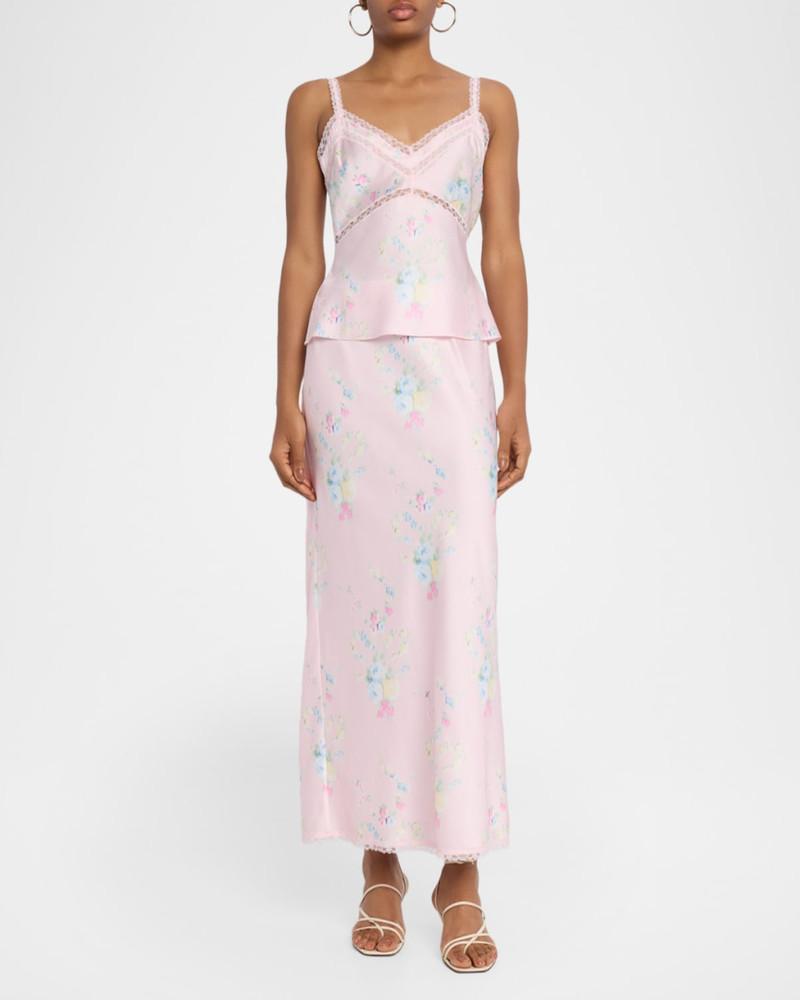 LoveShackFancy Lirena Lace-Trim Sleeveless Satin Top outlook