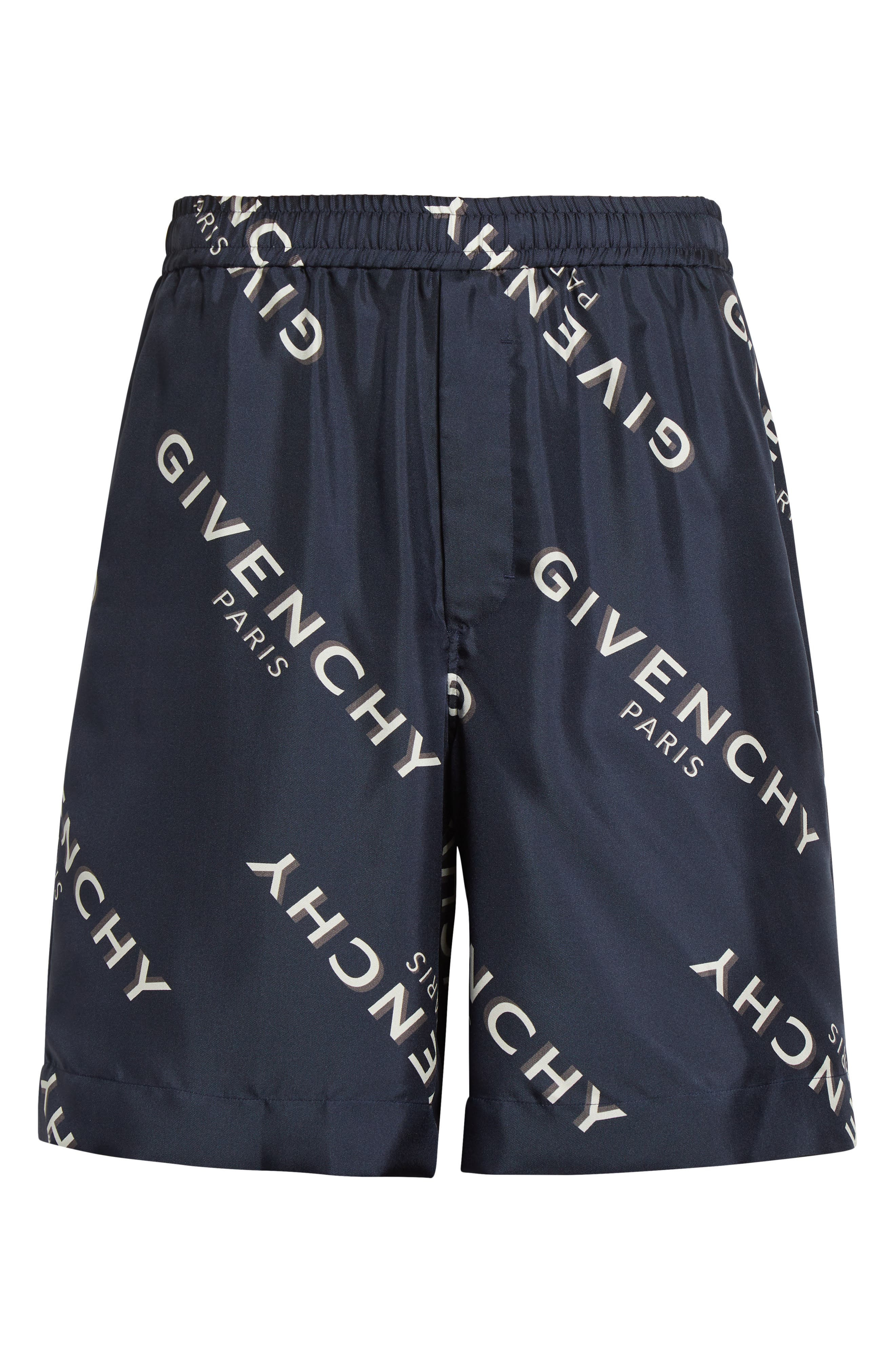 Givenchy Logo Print Elastic Waist Silk Shorts in Navy at Nordstrom - 6