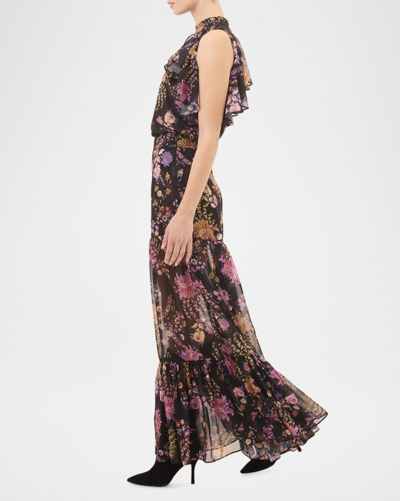 Dusted Clustered Mavi Chiffon Maxi Skirt 4