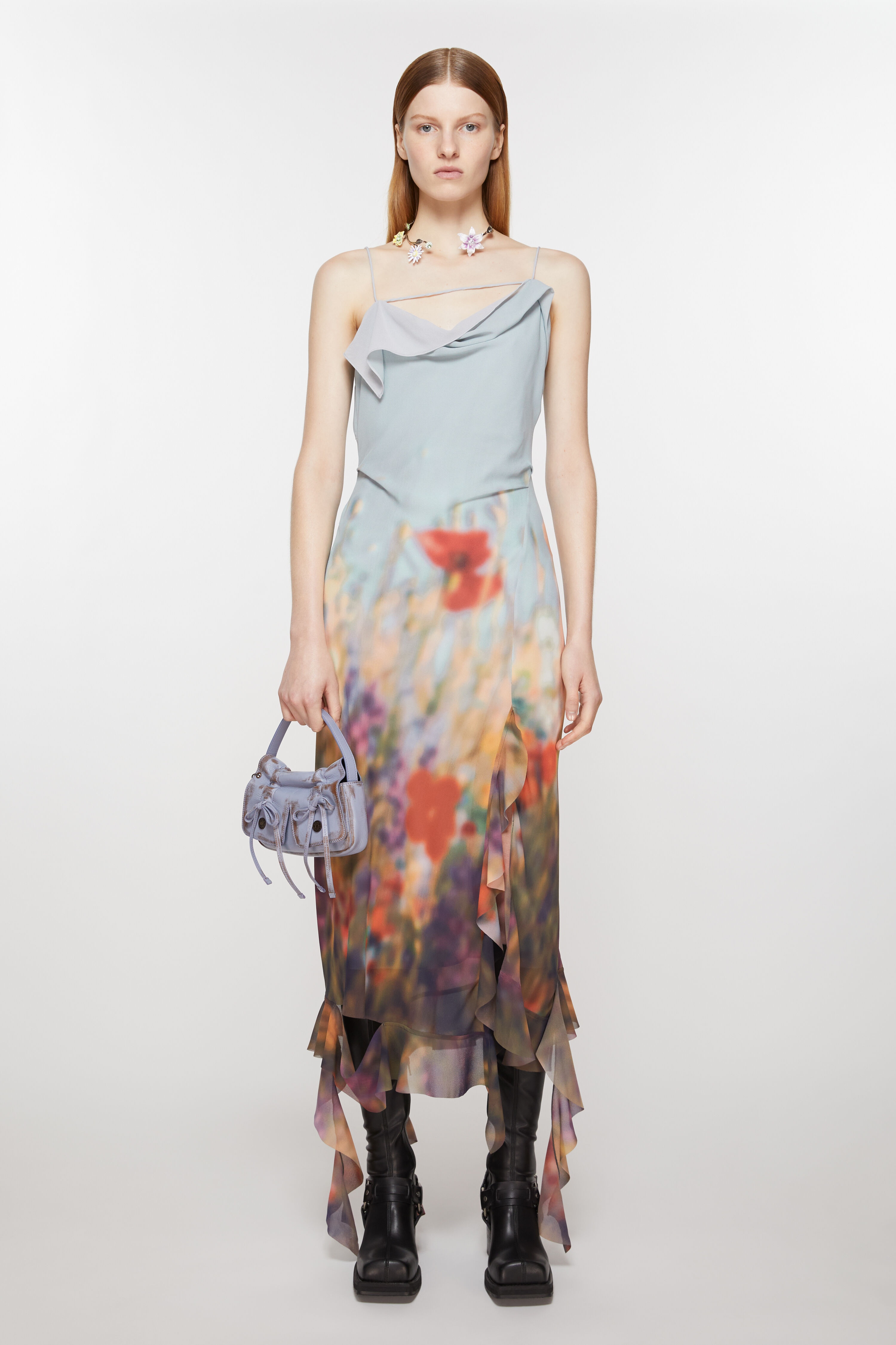 Ruffle strap dress - Dusty blue - 2