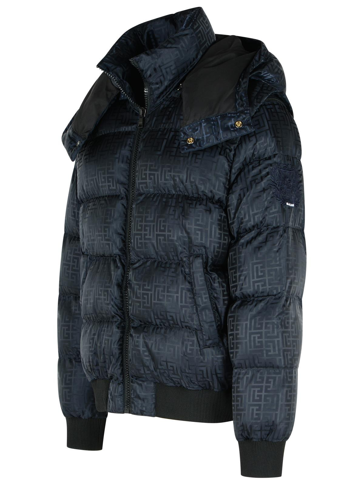 Balmain Short Nylon Jacquard Down Jacket With Black Monogram Men - 2