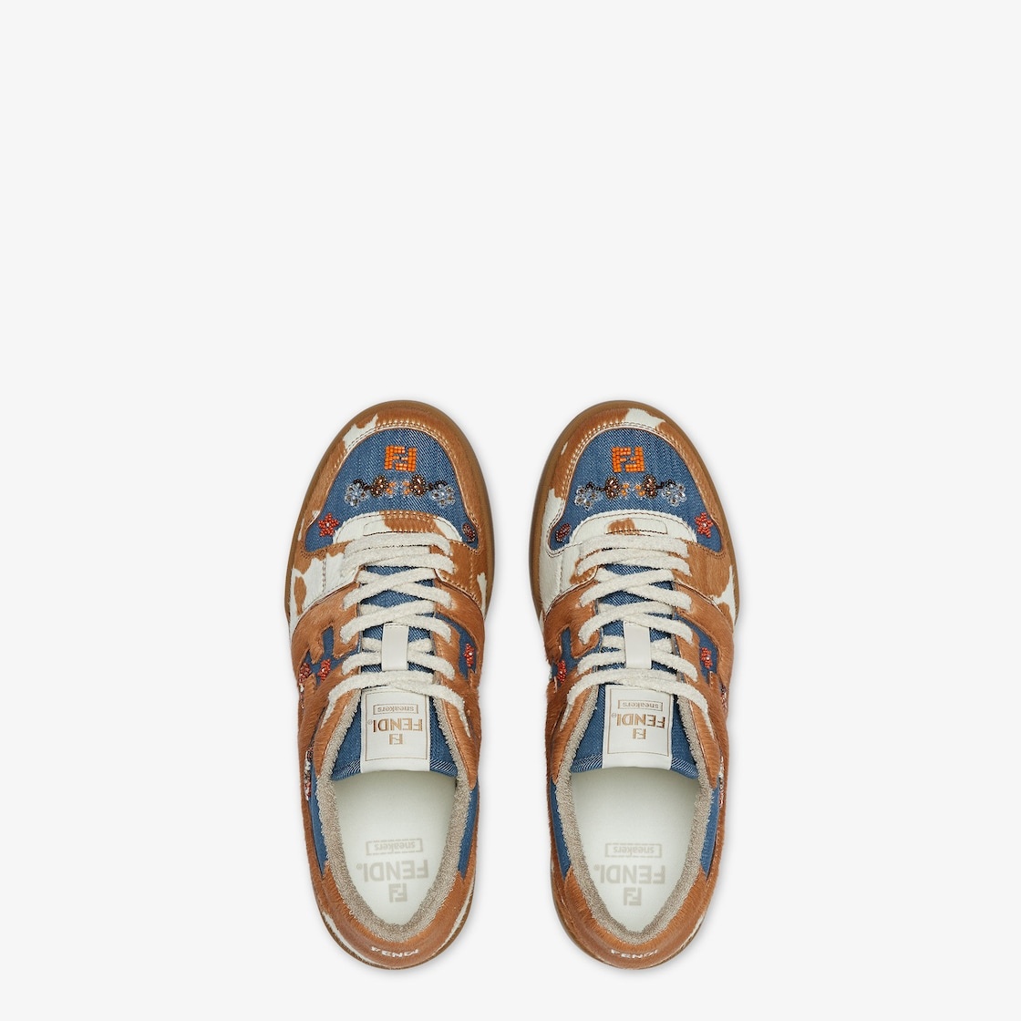 Fendi Match lace-up sneakers. Made of blue denim with all-over embroidery of multicolor beads. Detai - 4