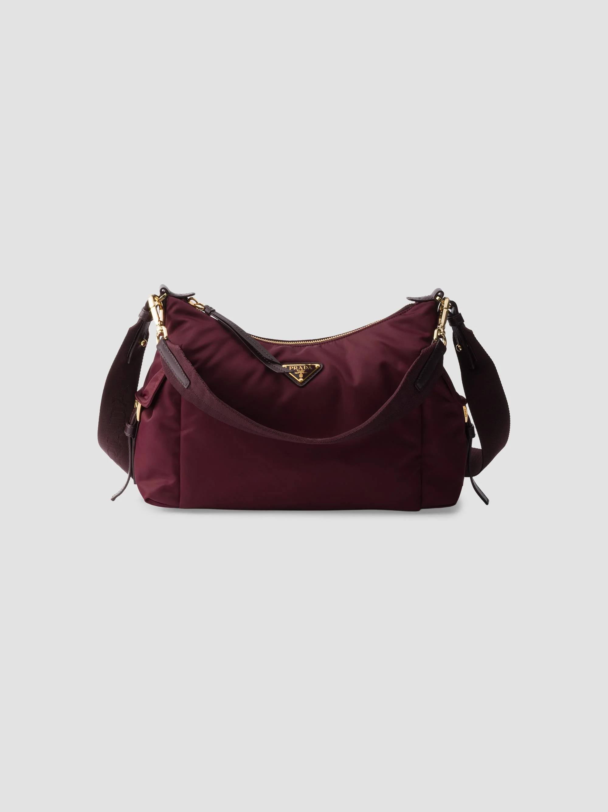 Women's Explore Large Re-Nylon and Leather Shoulder Bag - Dark Red - 1