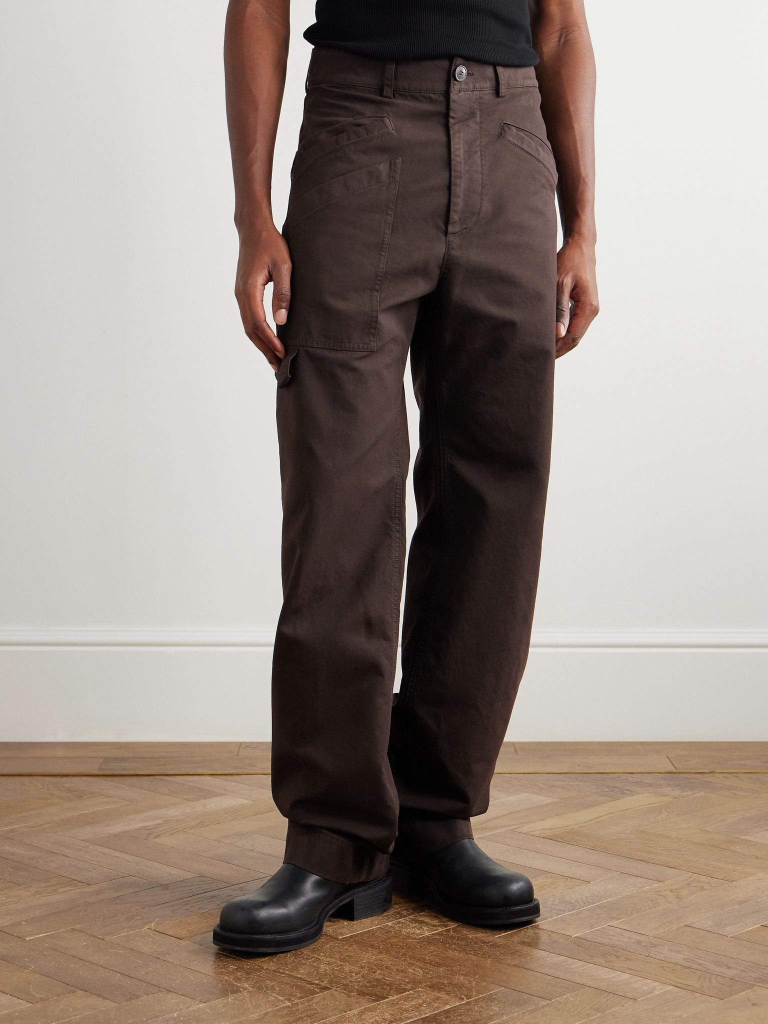 Straight-Leg Cotton Trousers Brown - 3