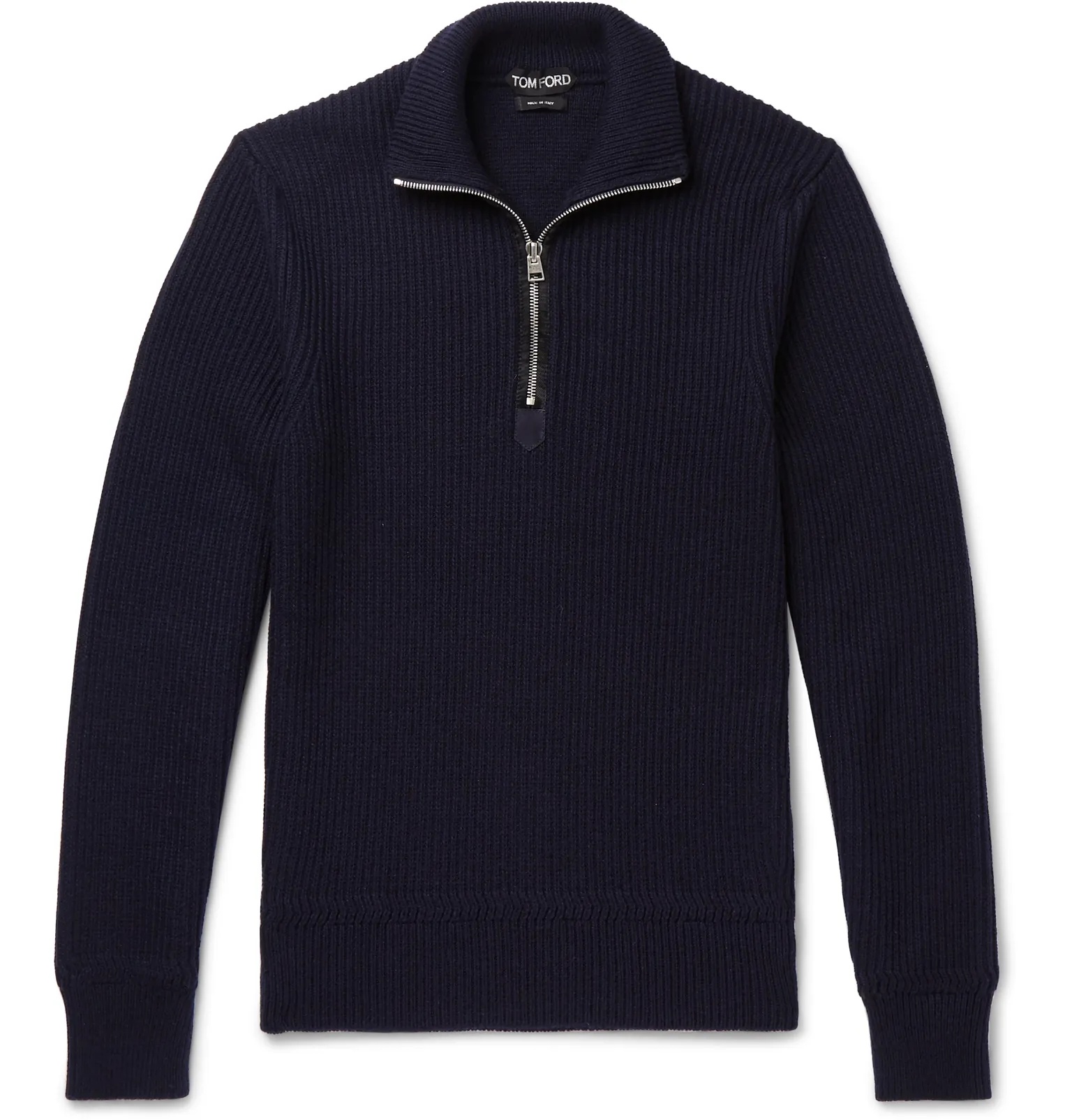 Ribbed Wool and Cashmere-Blend Half-Zip Sweater - 1