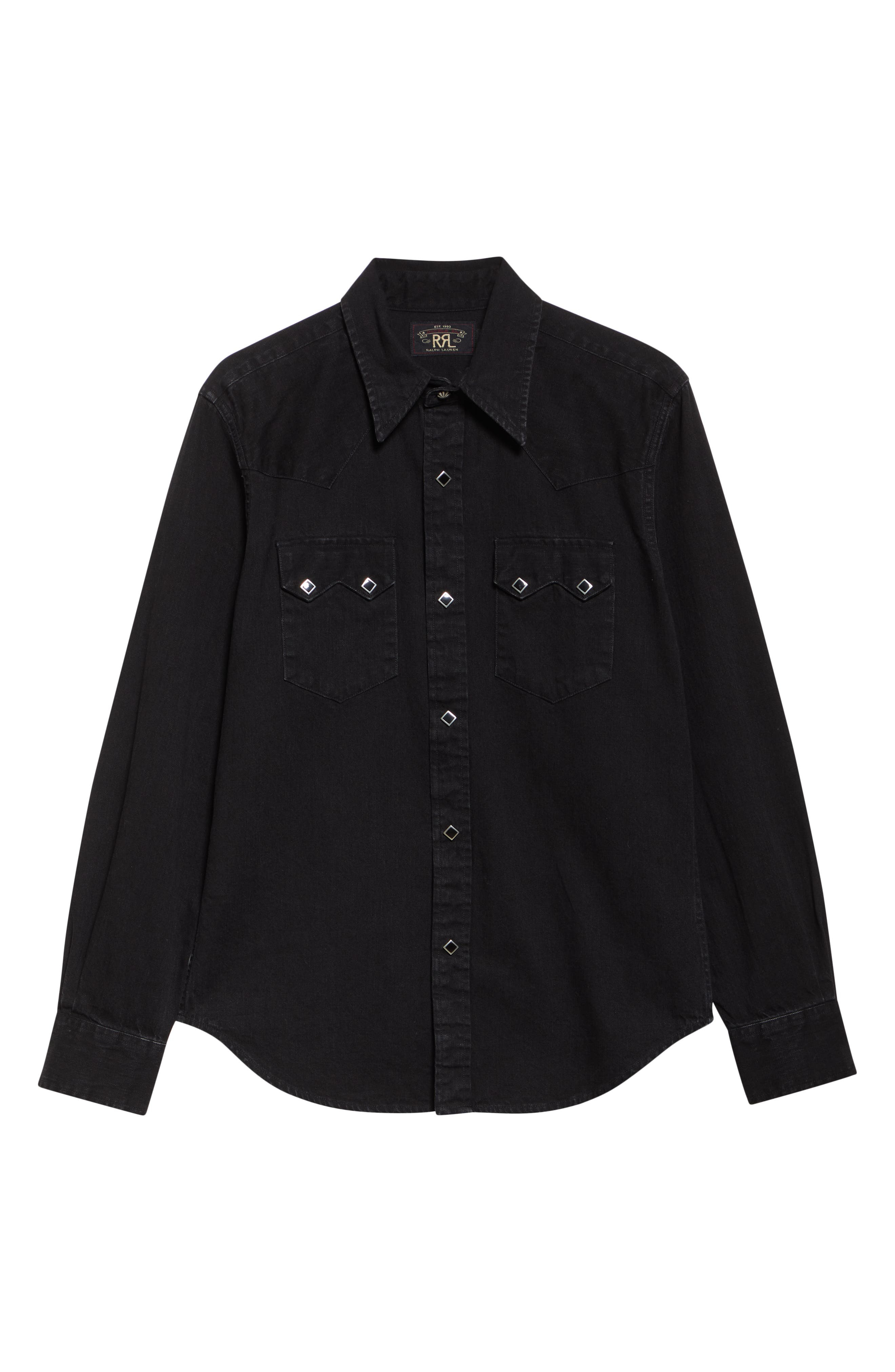 Double RL Slim Fit Denim Western Snap-Up Shirt in Black at Nordstrom - 6