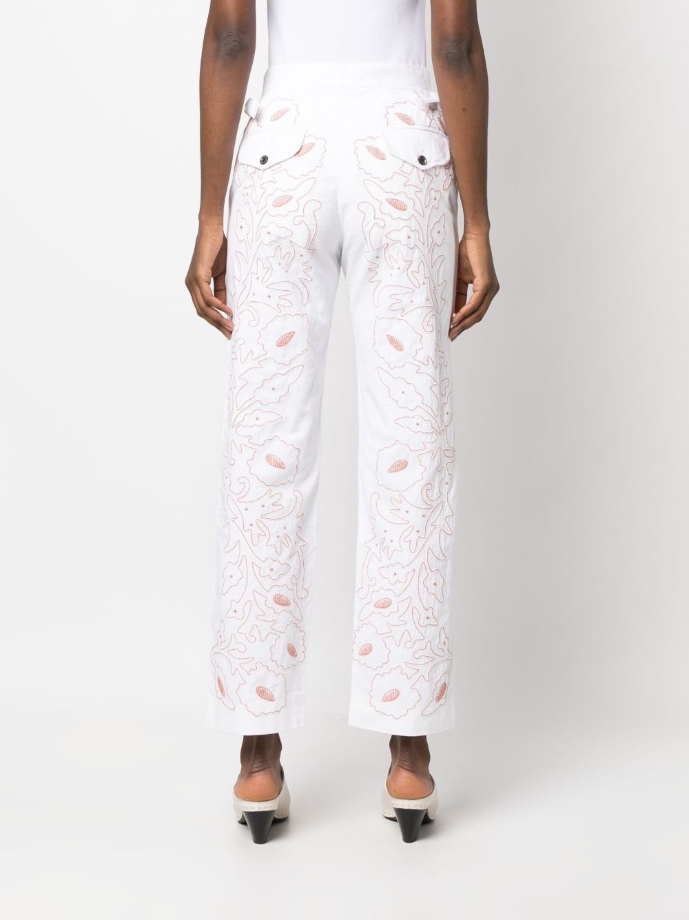 Pilea floral-embroidered trousers - 4