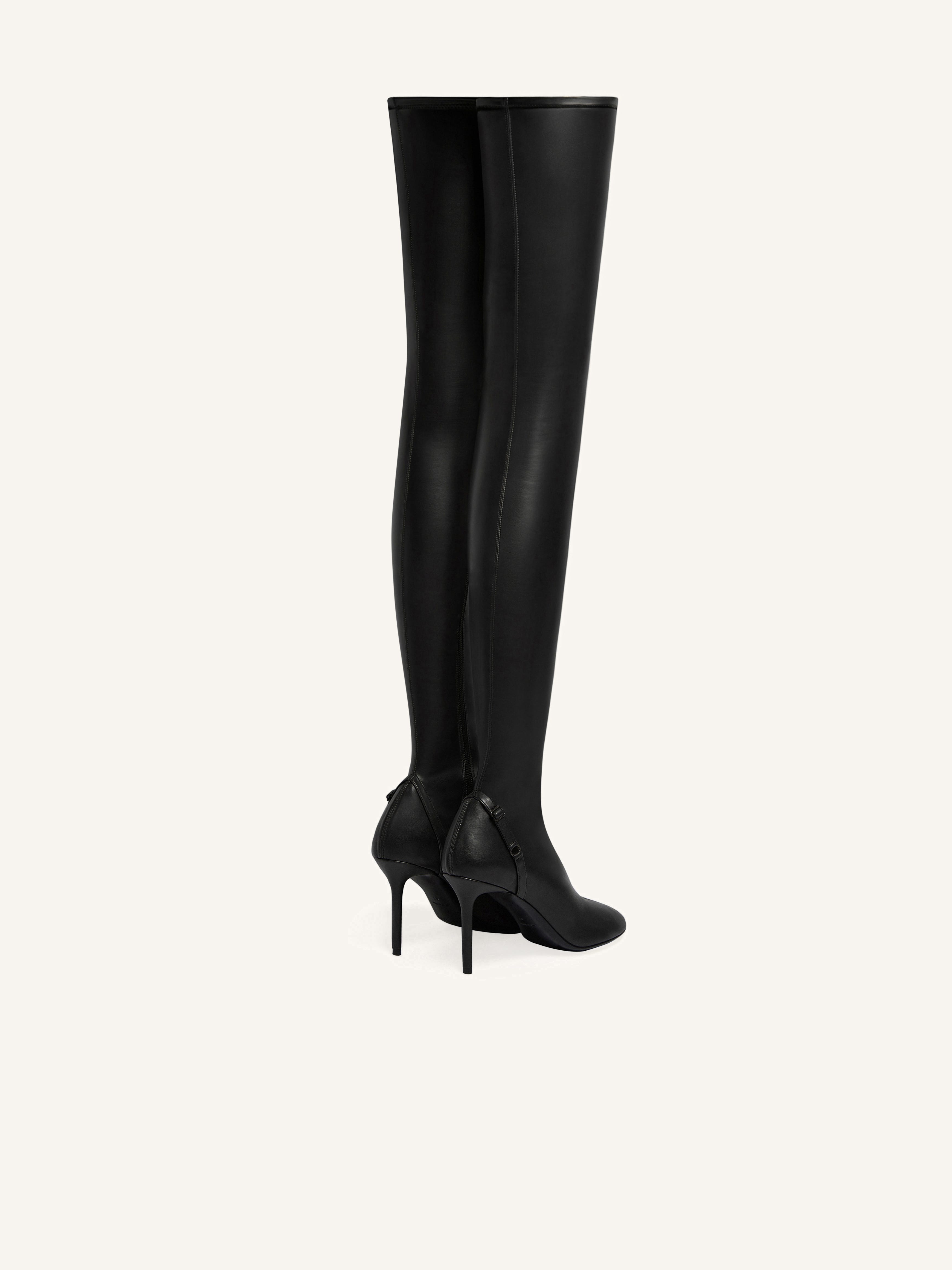 OBLIQUE STRETCH LEATHER EFFECT THIGH BOOTS - 3
