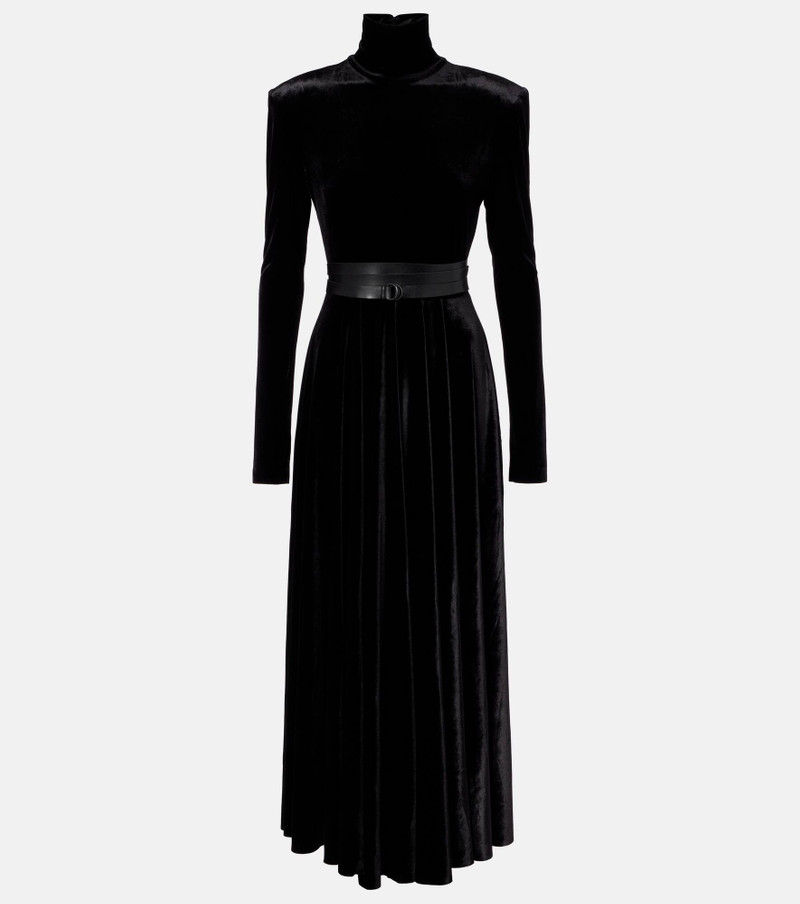Flared turtleneck velvet midi dress 1