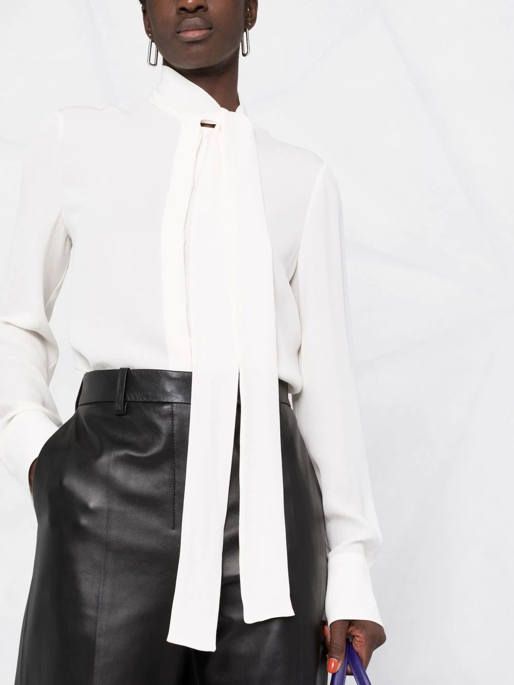 pussy-bow collar silk shirt - 5