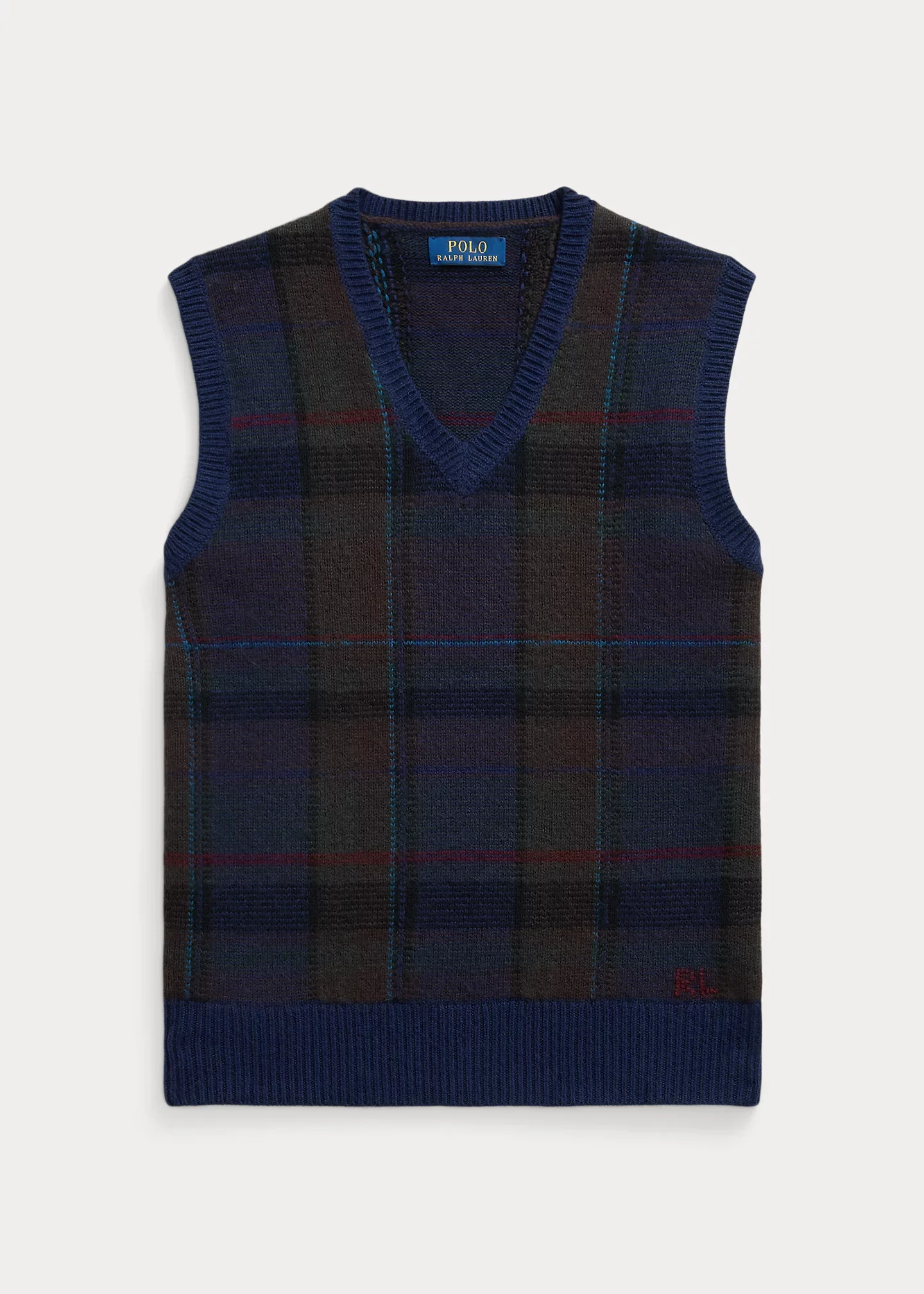 Plaid Wool-Cotton Sweater Vest - 1